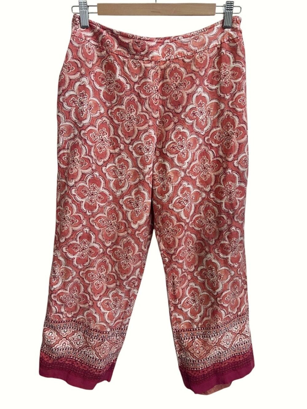 Harold's Vtg High Rise Linen Silk Cropped Trousers Pants Women's Sz 6 Boho Print
